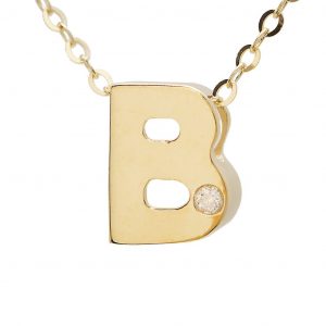 Mini Diamond Initial Paper Clip Pendant B (Please Allow 2-3 Weeks for Production) / 14K Yellow Gold / 18 (Adjustable)